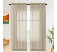 Simplebrand Taupe Sheer Curtains for Living Room 220 cm Length Panels Set - Light Filtering, Rod Pocket Window Home Voile Curtains & Drapes for Bedroom, Elegant Drapes (Taupe, 150cm W x 220cm L)