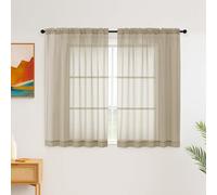Simplebrand Taupe Short Sheer Curtains, Net curtains for Windows 122 cm Drop, 2 Panels Set - Light Filtering, Elegant Rod Pocket Window Curtains for Bedroom, Living Room (Taupe, 150cm W x 122cm L)