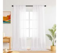 Simplebrand White Sheer Curtains 229 cm Length 2 Panels Set, Light Filtering Rod Pocket Window Diaphanous Curtains for Bedroom, Living Room Sheer Voile with Soild Color (White, 106cm W x 229cm L)