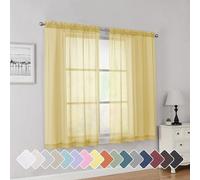 Simplebrand Yellow Short Sheer Curtains 45 Inch Length for Small Windows, Rod Pocket 2 Panels Set Solid Voile Drapes Window Sheer Curtains for Bedroom Bathroom Kids Room Kitchen, 42x45 Inch, 2pcs
