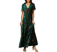 Simplee Women Boho Floral Maxi Dress Flowy Casual V Neck Short Sleeve Wedding Guest Holiday Beach Long Dress, 4#bronze + Jade, M