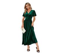 Simplee Women’s V Neck Velvet Maxi Dress Short Sleeve Empire Waist Long Formal Dress for Wedding Guest, 4#green, XL