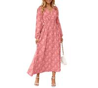 Simplee Womens Boho Floral Long Sleeve Maxi Dress V Neck Empire Waist Fall Wedding Guest Dresses with Pockets, Rust Pink, M