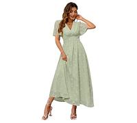 Simplee Women's Boho Floral V Neck Long Sleeve Formal Maxi Ruffle Dress Long Flowy Bridesmaid Wedding Party Evening Dress, 1_lightgreen, XL
