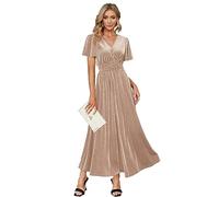 Simplee Women's Bridesmaid Wedding Guest Formal Maxi Dress Boho Floral Flowy Long Dress V Neck Long Sleeve Ruffle Dress, 4#champagne, L