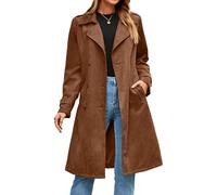 Simplee Womens Long Trench Coat Fall Winter Double Breasted Classic Lapel Slim Work Office Suede Overcoat with Belt, Camel, Large