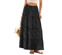 Simplee Womens Summer Floral Maxi Skirt Boho A Line High Waisted Tiered Flowy Long Skirts Beach Vacation Outfits, Black, S
