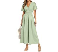 Simplee Women's Summer Flowy Midi Dress Casual V Neck Short Sleeve Empire Waist Boho Beach Dress Wedding Guest Maxi Dress, Sage Green, M