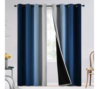 SimpleHome Blue Ombre 100% Blackout Curtains for Bedroom 90 Inches Long, Room Darkening Thermal Insulated Grommet Curtains for Living Room, 2 Panels, 52x90 inches Length