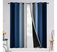 SimpleHome Ombre Blackout Curtains 100% Blackout Curtains Gradient Blue Light Blocking Thermal Insulated Eyelet Curtains for Bedroom Living Room 2 Panels 51" x 71" Drop
