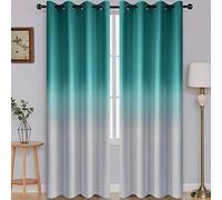 SimpleHome Ombre Blackout Curtains for Bedroom, Light Blocking Gradient, Teal to Grey, White, Thermal Insulated, 2 Panels, 52 x 84 Inch Length