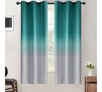 SimpleHome Ombre Blackout Curtains for Living Room Light Blocking Gradient Teal to Grey White Thick Thermal Insulated Eyelet Curtains 2 Panels 42x63 Inch Length