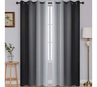 SimpleHome Ombre Blackout Curtains Gradient Black to Grey White Light Blocking Thermal Insulated Eyelet Curtains for Bedroom Living Room 2 Panels 51" x 96" Drop