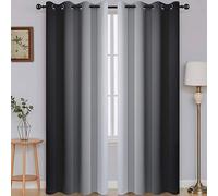 SimpleHome Ombre Room Darkening Curtains for Bedroom, Gradient Black to Grey White Light Blocking Thermal Insulated Grommet Window Curtain/Drapes for Living Room,2 Panels, 52x90 inches Length