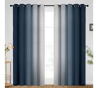 SimpleHome Ombre Room Darkening Curtains for Bedroom, Gradient Navy Blue to Grey White Light Blocking Thermal Insulated Grommet Window Curtains/Drapes for Living Room,2 Panels, 62x96 inches Length