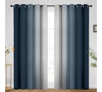 SimpleHome Ombre Room Darkening Curtains for Bedroom, Gradient Navy Blue to Grey White Light Blocking Thermal Insulated Grommet Window Curtain/Drapes for Living Room,2 Panels, 70x84 inches Length