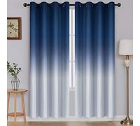 SimpleHome Ombre Room Darkening Curtains for Living Room, Light Blocking Gradient Blue to Grey White Thick Thermal Insulated Grommet Window Curtains/Drapes for Bedroom, 2 Panels, 52x72 inches Length