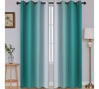 SimpleHome Ombre Room Darkening Curtains for Living Room, Light Blocking Gradient Teal to Greyish White Thermal Insulated Grommet Window Curtains/Drapes for Bedroom, 2 Panels, 52x84 inches Length