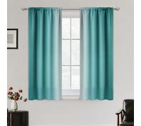 SimpleHome Ombre Room Darkening Curtains for Living Room, Rod Pocket Light Blocking Gradient Teal to Greyish White Thermal Insulated Window Drapes for Bedroom, 2 Panels, 42x45 inches Length