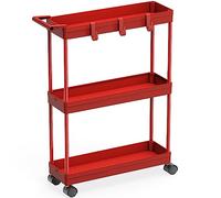 SimpleHouseware Kitchen Cart Storage 3-Tier Slim/Super Narrow Shelves with Handle, 26.5'' Height/5.5'' Width for Narrow Place, Red