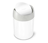 simplehuman CW2079 1.5L Mini Bin, Kitchen Tabletop, Desktop or Dressing Table, Balanced Swing Lid, Lift-Off Lid, Easy to Clean, White Steel