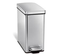 Simplehuman 10L Slim Profile Pedal Bin, Strong Steel Pedal, Silent Soft Close Lid, Fingerprint-Proof, Brushed Stainless Steel