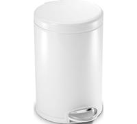 simplehuman 4.5L Round Pedal Bin, Small Bin for Bathroom Bedroom Office, Strong Steel Pedal, Silent Soft Close Lid, Inner Bucket, Non-Skid Base, White Steel