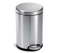 simplehuman 4.5L Round Pedal Bin, Small Bin for Bathroom Bedroom Office, Strong Steel Pedal, Silent Soft Close Lid, Inner Bucket, Non-Skid Base, Fingerprint-Proof, Brushed Stainless Steel