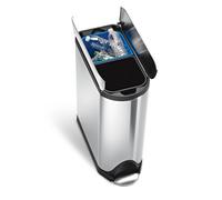 Simplehuman 40L Slim Butterfly Recycling Kitchen Pedal Bin, Brushed Stainless Steel