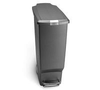 simplehuman CW1363 40L Slim Recycling Kitchen Pedal Bin with Lid Lock, Silent Soft Close Lid, Built In Wheels, Stay-Open Lid, Grey Plastic, W 26.0cm x H 64.0cm x D 49.0cm