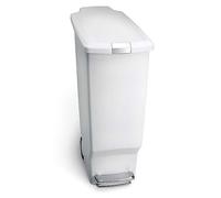 simplehuman CW1362 40L Slim Recycling Kitchen Pedal Bin with Lid Lock, Silent Soft Close Lid, Built In Wheels, Stay-Open Lid, White Plastic, W 26.0cm x H 64.0cm x D 49.0cm