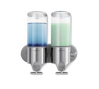 simplehuman 444ml Twin Wall Mounted Soap Dispenser Pump for Soap, Shampoo, Conditioner, Shower Gel, Suitable for Bathroom, Easy to Install, Rustproof, Brushed Stainless Steel, BT1028