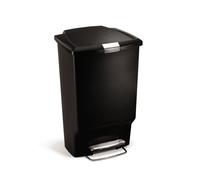 simplehuman CW1371 45L Rectangular Kitchen Pedal Bin with Lid Lock, Silent Soft Close Lid, Strong Steel Pedal, Stay-Open Lid, Large Capacity, Black Plastic