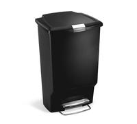 simplehuman 45L Rectangular Kitchen Pedal Bin with Lid Lock, Silent Soft Close Lid, Strong Steel Pedal, Stay-Open Lid, Large Capacity, Black Plastic