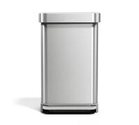 simplehuman 45L Rectangular Kitchen Pedal Bin with Liner Pocket, Silent Soft Close, Strong Pedal, Dent-Proof Lid, Brushed Stainless Steel with Grey Plastic Lid, W 40.5cm x H 65.5cm x D 33.8cm, CW2080