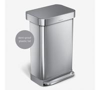 Simplehuman 45L Rectangular Pedal Bin with Liner Pocket, Brushed Stainless Steel with Grey Plastic Lid