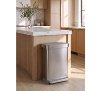 simplehuman CW2080 45L Rectangular Kitchen Pedal Bin with Liner Pocket, Silent Soft Close, Strong Pedal, Dent-Proof Lid, Brushed Stainless Steel with Grey Plastic Lid, W 40.5cm x H 65.5cm x D 33.8cm