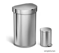 Simplehuman 45L Sensor Bin & 4.5L Pedal Bin Set, Brushed Stainless Steel, Touch-Free Motion Sensor, Fingerprint Resistant, Silver