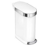 simplehuman 45L Single Compartment White Steel Slim Pedal Bin White