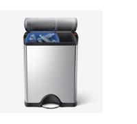 Simplehuman Divided Recycle Kitchen Waste Pedal Bin - Silver 46L