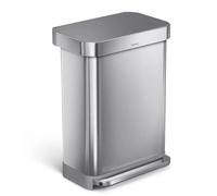 Simplehuman 55L Rectangular Step Trash Can, Brushed Stainless Steel With Grey Plastic Lid, Odor Control & Fingerprint Resistant