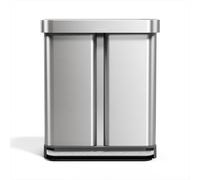 simplehuman 58L (34/24) Rectangular Recycling Double Kitchen Pedal Bin with Liner Pocket, Silent Soft Close Lid, Strong Wide Pedal, Dent-proof Lid, Brushed Stainless Steel with Grey Plastic Lid CW2209