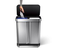 Simplehuman 58L Recycling Rectangular Pedal Bin with Black Plastic Lid, Brushed Stainless Steel