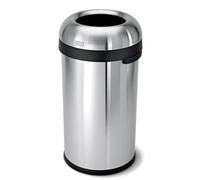 simplehuman CW1407 60L Bullet Open Office Business Commercial Bin, Large Capacity, Dent-Resistant, Lift-Off Lid, Side Handles, Non-Skid Base, Brushed Heavy-Gauge Stainless Steel