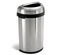 simplehuman CW1468 60L Semi-Round Open Office Business Commercial Bin, Large Capacity, Dent-Resistant, Lift-Off Lid, Side Handles, Non-Skid Base, Brushed Heavy-Gauge Stainless Steel