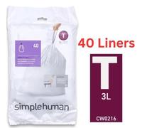 simplehuman Code H 100 Liners, 50% Recycled Custom Fit Bin Bags in Dispenser Packs with Durable Drawstring Tie Handle, 30-35L, White