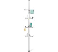 simplehuman BT1062 Large Tension Shower Caddy, Telescopic Corner Bathroom Shelf Storage Organiser, Extends 1.8m to 2.7m, Easy to Install, No Drilling, Rustproof, Adjustable Shelves, Storage Hooks