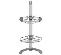 simplehuman BT1064 Corner Shower Caddy, Free Standing Bathroom Shelf Storage Organiser, Rustproof, Storage Hooks, Adjustable Shelves and Feet, Matt Stainless Steel + Anodised Aluminium