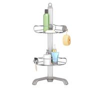 simplehuman BT1064 Corner Shower Caddy, Free Standing Bathroom Shelf Storage Organiser, Rustproof, Storage Hooks, Adjustable Shelves and Feet, Matt Stainless Steel + Anodised Aluminium