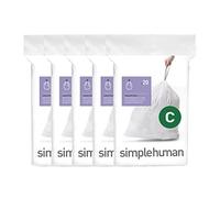 simplehuman Code C 100 Liners, 50% Recycled Custom Fit Bin Bags in Dispenser Packs, Durable Drawstring Tie Handle, 10-12L, White